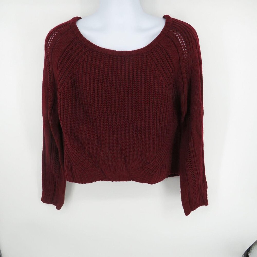 FRESHMAN Juniors Burgundy Long Sleeve Crop Sweater XL NWT $44